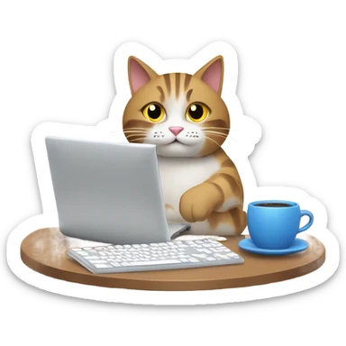 cat busy coding sticker