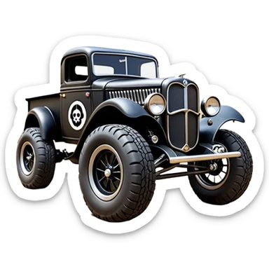 1:10 off-road lcg short wheelbase jumping Basher CatWoman’s 1934 blackened tarnished Darth Vader hotrod ford jaguar rc pickup (extra wide low-profile rock climbing tires without fenders) sticker