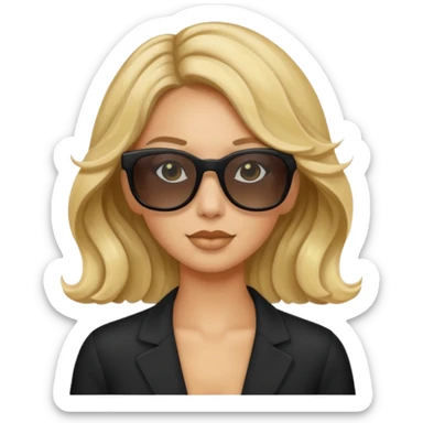an olive tan woman with wavy blonde hair wearing skinny black rectangular sunglasses sticker