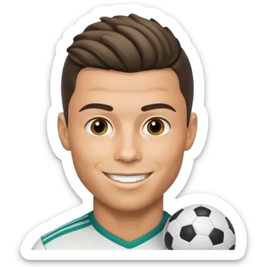 Cristiano Ronaldo emoji with football, smiling, recognizable hairstyle sticker