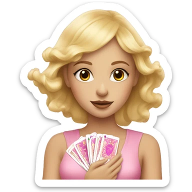 Blonde beautiful girl with pink pink tarot gold cards sticker