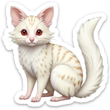 Albino-white, red-eyed soft natural realistic romantic vintage antique divine beautiful elegant pretty precious cute young youthful  Fakémon-Pokémon-opossum-feline-mouse-serval-caracal-chinchilla-Minccino-Cinccino-Meowstic-rodent-hybrid-creature with a big fluffy bushy tail (full body) sticker