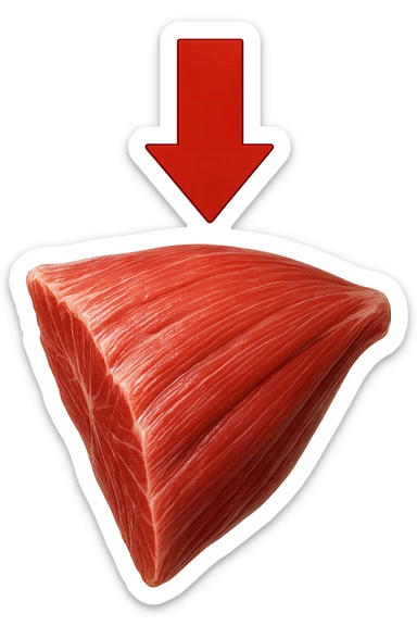 porzione di tessuto muscolare umano iperrealistico con freccia giù sticker