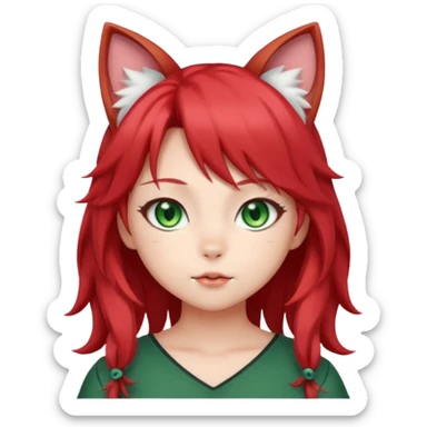 cute anime cat-girl with cat ears, red blowing hair sticker