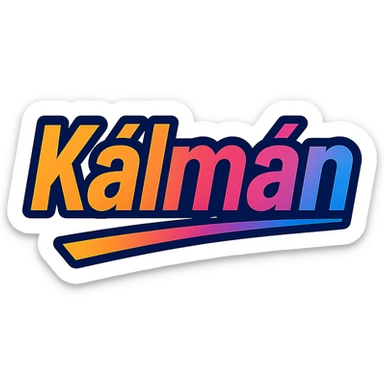 modern colorful gradient font with dark outline, dynamic slanted or partial underline, text 'Kálmán', transparent background, in the style of reference patterns sticker