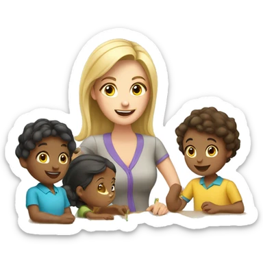 A female teacher teaching 3 year old children in a daycare sticker