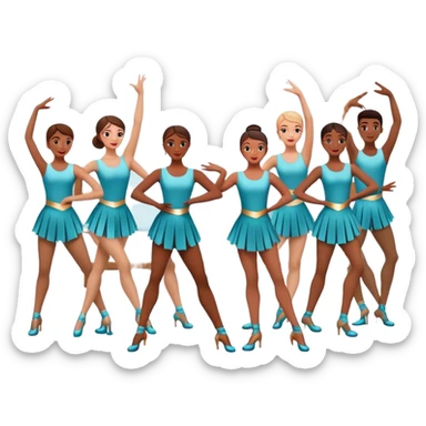 Icon for Choreography: a group of dancers in matching poses, with a choreographer standing by a board giving instructions. The icon should capture the coordination, precision, and creative direction in dance. Transparent background. sticker