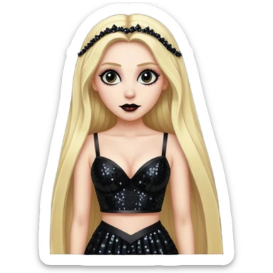 Bride of Dracula with long blonde hair, black sequin bra, black sequin long skirt sticker