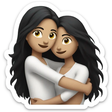 Lesbians with long black hair and white skin hugging passionately sticker