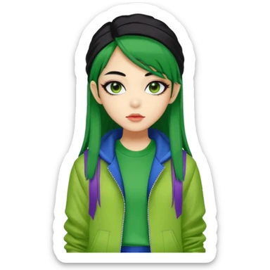 portrait-of-a-green-skin-alien-k-pop-idol,-wearing-a-stylish-streetwear-outfit-with-layered-colorful-clothing-makeup,- sticker