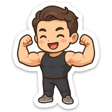 Fitness trainer shows the biceps at full length sticker