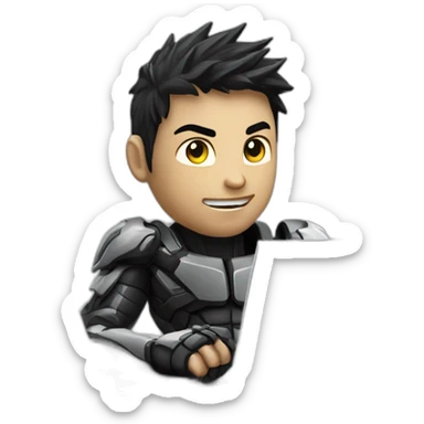 Boy developer behind his laptop with this style : Crytek Crysis Video game with nanosuit hacker themed character sticker