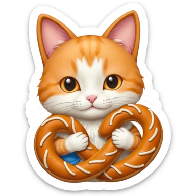 Hugging cat with pretzel sticker