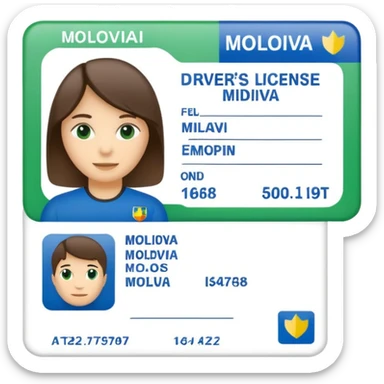 driver's license emoji with placeholder lines instead of text and a small silhouette of Moldova in the corner sticker