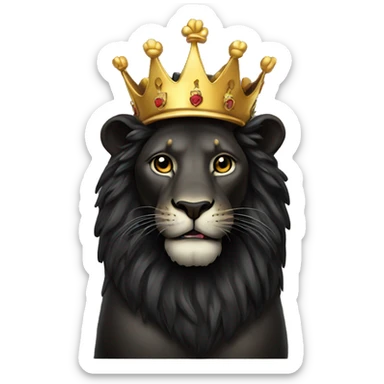 A Black lion with a gold crown on the hat. eating a slice pizza sticker