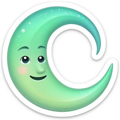 sparkly glossy pastel green-gradient crescent moon sticker