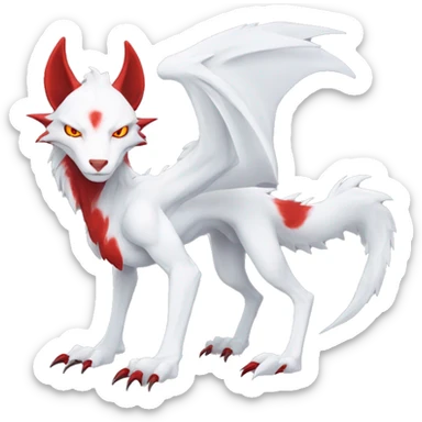 White edgy cute badass epic anthro modern albino sergal-vernid-Fakémon with red mane and red eyes, full body sticker