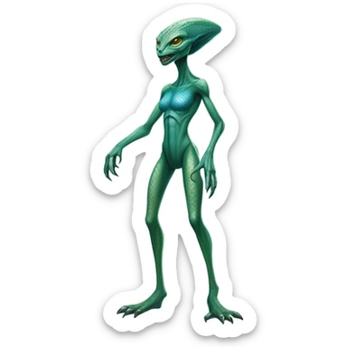 a Reptilian alien woman, full body sticker