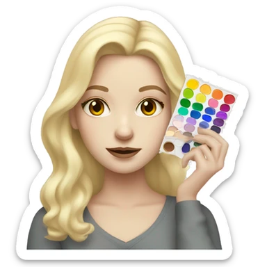 artist blonde pale girl holding a color palette sticker
