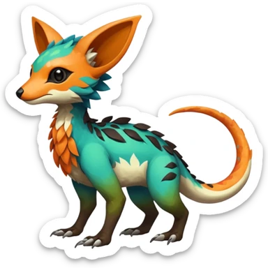 Rare realistic exotic edgy epic pretty beautiful handsome gorgeous aesthetic colorful vibrant Vernid-Trico-species-Fakemon-creature by LiLaiRa, 4 legs, random markings, (full body) sticker