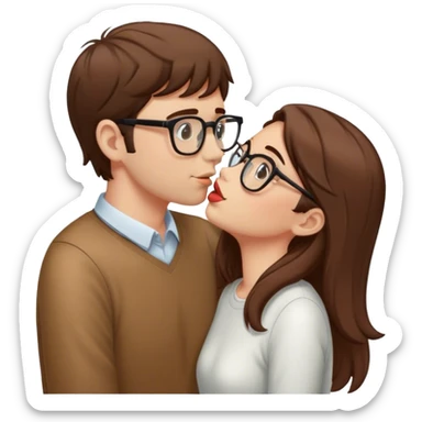 Girl with brown hair kissing a tall guy with brown hair and glasses sticker
