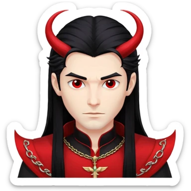 Lucifer, Prince of Darkness from Gods and Goddesses with long black hair, black and red outfit sticker
