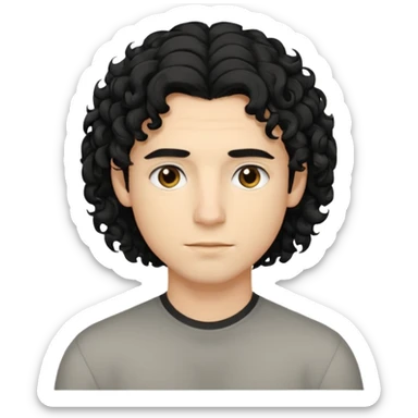 emoji of a young man with shoulder-length curly black hair and blond highlights, no beard, neutral expression sticker