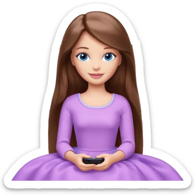beautiful barbie girl with long brown hair, blue eyes and wearing light purple clothes watching netflix on tv sticker