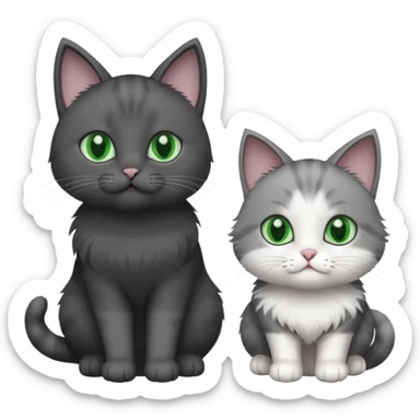 2 different coloured grey cats including one dark grey and white cat and one completely solid dark grey cat with green eyes and only white paws sticker