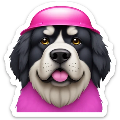 Black Tibetan Mastiff with pink hard hat that is 48x48 sticker