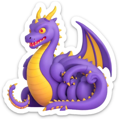 purple robot dragon curled up with friendly expression sticker
