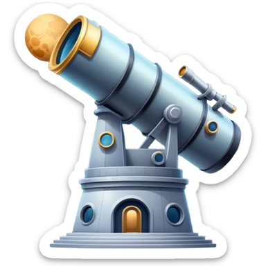 An icon featuring an observatory with a giant telescope, set against a starry sky. The design includes visible planets, distant stars, and galaxies, symbolizing the study of astronomy and celestial exploration. Transparent background highlights the wonder of the universe. sticker
