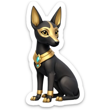 Thin Short-eared Black fur gold beautiful female robo anubis puppy statue posed  sticker