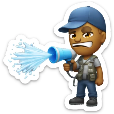 Mad Bishon Frize holding water cannon sticker