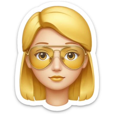 golden-yellow aviator Glasses, metallic frame with clear lenses, gentle highlights. only glasses. sticker