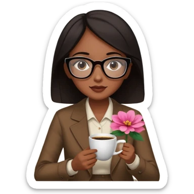 Chica de pelo negro ojos negros y piel morena con lentes oversize square GAFAS DE LEER BIEN GRANDES  , sentada en una sala de casa , en la mano derecha una taza de cafe con una flor negra de diseno. Sentada mirando un drama koreano en la television.  sticker