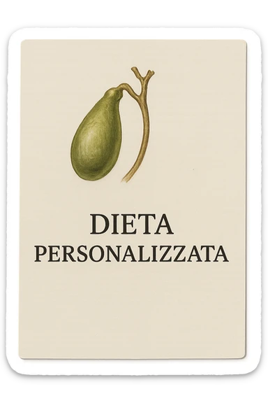 FOGLIO DI CARTA CON LA SCRITTA "DIETA PERSONALIZZATA" E UNA CISTIFELLEA DISEGNATA SOPRA, iperrealistico 4k sticker