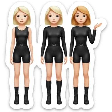 A woman on her knees for another woman, while the other woman stands up next to her. The woman standing is a dominatrix, the other woman on the knees is a slave sticker