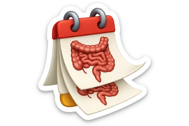emoji stile iphone di un calendario con fogli che volano insieme, sui fogli ci sono disegnati degli intestini anatomici, iperrealistico 4k, isolato su sfondo bianco sticker