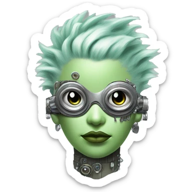 Pastel green Mohawk female cyborg head with silver steampunk goggles sticker