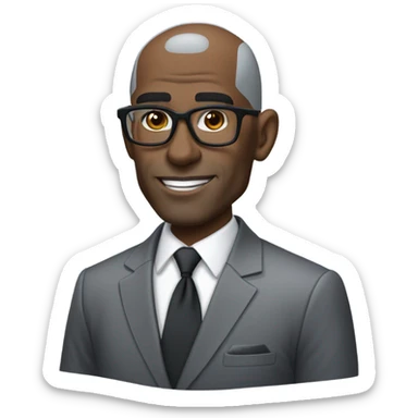 deon sanders with round face and suit and glasses and buzz cut and small eyes and over 50 small gray bearded receding hairline and small black eyes and wrinkled forehead sticker