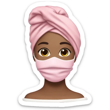 girl in pink skincare face mask with hair wrapped up in white towel aesthetic  sticker