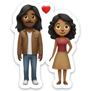 Brown woman who’s short with long black hair giving heart to tall brown man  sticker