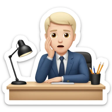 A white man sits at his desk in shock. sticker