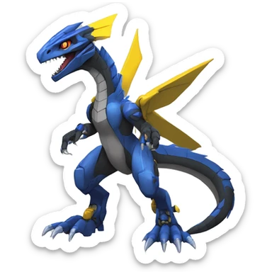  Cool Edgy Black Blue Yellow Digimon-Fakemon-Guilmon-Velociraptor-Dragon-Mecha full body sticker