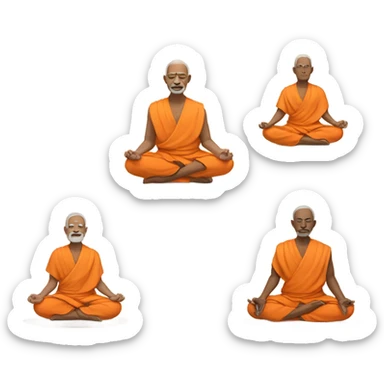 an old yogi with a peaceful and meditative expression. The character should be wearing an orange robe, symbolizing traditional yogic attire. The yogi can be sitting in a lotus position sticker