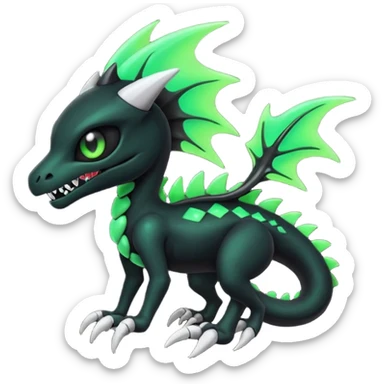 Evil Cool Handsome Badass Edgy Obsidian-black and neon-glowing-green skeletal Meloetta-Salandit-Gorebyss-Salazzle-Pokémon-Fakémon-creature-fusion-hybrid sticker