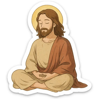 ghibli style Jesus meditating, peaceful expression sticker