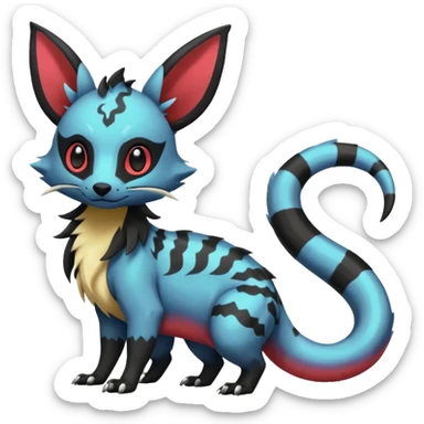 Rare exotic cute epic aesthetic gothic colorful Salandit-Eevee-Civet-species-Fakemon-hybrid-creature, with markings, full body sticker