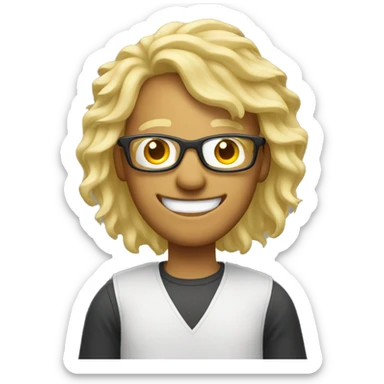 Man pulling hair out with wire glasses and blonde sticker